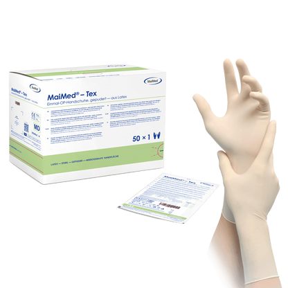 MaiMed-Tex steriele, licht gepoederde latex chirurgische handschoenen 50 paar/doos