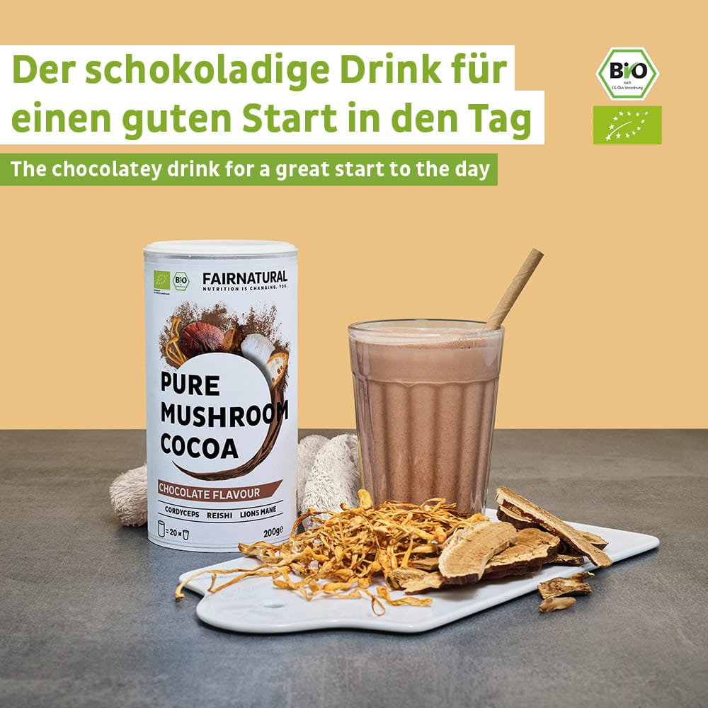 Biologisch paddenstoelen-cacaopoeder