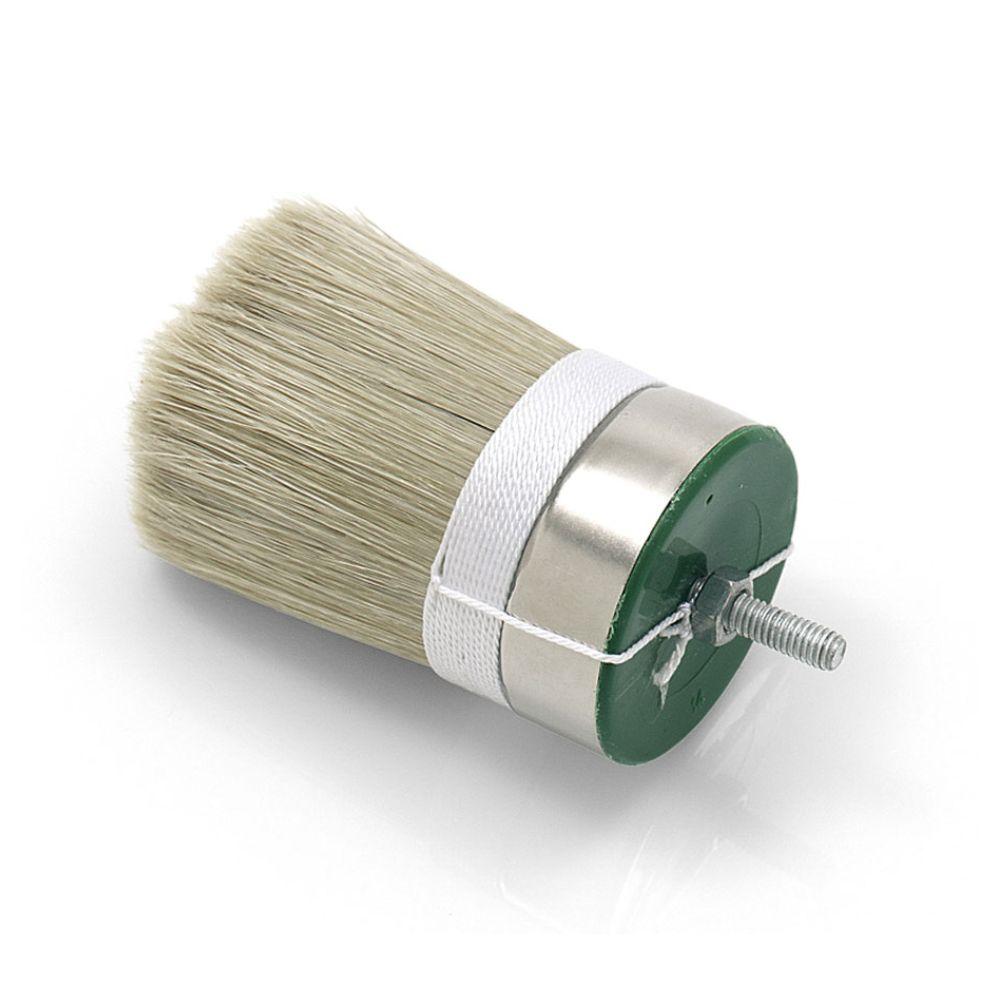 De Nölle Profi Brush vakman-hoekpenseelkop heeft lichte borstelharen in een ronde kop van 65 mm met een groene basis. Een metalen band en schroefdraadstift bevestigen de natuurlijke borstelharen dankzij de licht gespreide vorm voor precieze schilderwerken.