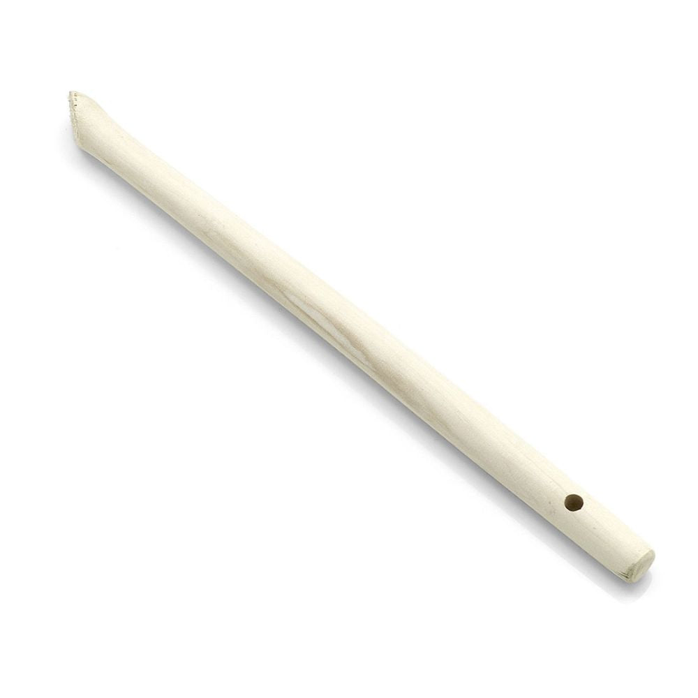 De witte kunststof Kazoo heeft net als de Nölle Profi Brush hoekpenseelsteel een smalle, langwerpige vorm. Aan het ene uiteinde heeft het een rond mondstuk en aan de zijkant een open einde met een klein gaatje.