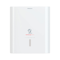 Un objet blanc, fixé au mur, Papernet Distributeur antibactérien pour essuie-mains pliés C/V, portant le logo de Sofidel Germany GmbH et doté de la technologie Defend Tech, avec les mentions « distributeur antibactérien » et « CV Folded Hand Towel ». Une étroite fente verticale est visible sur la face avant.
