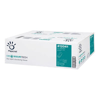 Dans une boîte en carton blanche portant l'inscription Papernet-Le logo représente le papier tissu à dissolution rapide DisolveTech de Sofidel Germany GmbH, idéal pour une utilisation dans le secteur de la restauration. L'étiquette comporte des informations sur le produit, telles que « 412041 », ainsi qu'une illustration de la Papernet Paquets de mouchoirs en papier à une épaisseur, pliés en Z.