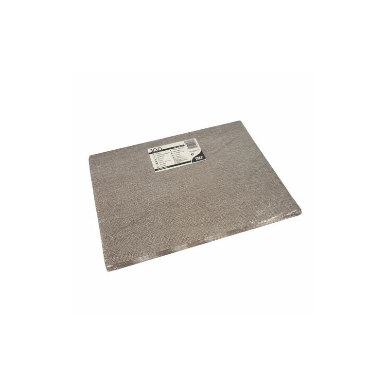 Une feuille rectangulaire de 100 sets de table en papier PAPSTAR (30 x 40 cm) de la société PAPSTAR GmbH est posée à plat, partiellement enveloppée dans un film transparent avec une étiquette blanche et noire au centre - idéal pour une table dressée de manière écologique.