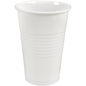 Un gobelet distributeur blanc de la société Abena Re-Seller GmbH (PP, 20 cl), avec des rainures horizontales, se tient droit sur un fond blanc simple. Emballage : 100 pièces.