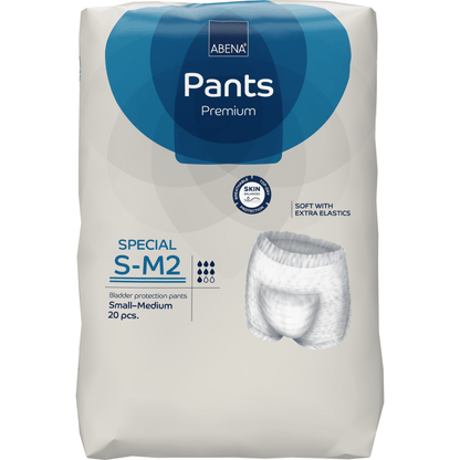 Un paquet de 20 ABENA Pants Special Premium de Abena Re-Seller GmbH, taille S-M2, offre un grand confort de port, une amabilité pour la peau et des élastiques supplémentaires pour un ajustement sûr.