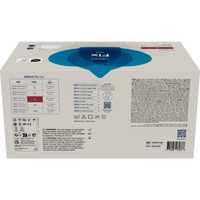 Op de achterzijde van de verpakking van de incontinentieproducten van Abena Re-Seller GmbH, ABENA Fix, Net, staat op een rechthoekige doos informatie over maten en producten, waarschuwingen, barcodes, QR-codes en meertalige gebruiksaanwijzingen.