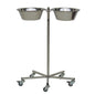 Le support à bols Novocal (700 x 600 x 800 mm) en acier inoxydable offre deux bols ronds et repose sur une base stable avec cinq roulettes pivotantes faciles à déplacer - parfait pour la gastronomie et une mobilité maximale.