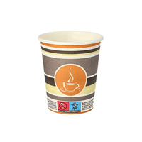 Le gobelet en carton Starpak « To Go » de 0,2 l (Ø 8 cm · 9,2 cm) présente un motif marron, jaune et orange, avec au centre le symbole d'un gobelet à vapeur et des consignes de mise au rebut sur le bord inférieur. Ce gobelet à café jetable en carton est idéal pour déguster votre boisson lors de vos déplacements.