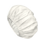 Un bonnet en satin blanc avec des bords élastiques froncés pour protéger les cheveux, rappelant le soin doux du bonnet de lavage TENA ProSkin Shampoo Cap.