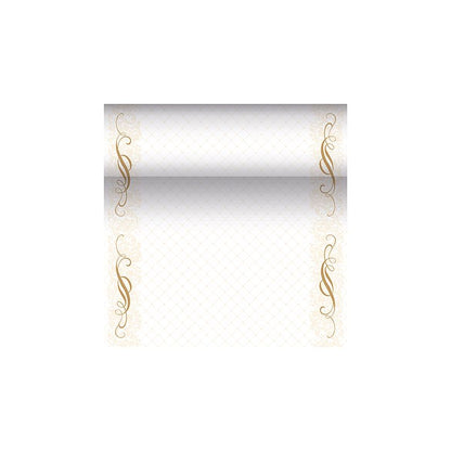 Een decoratieve certificaatsjabloon uit de PAPSTAR „ROYAL Collection“ benadrukt een achtergrond met kleurverloop met versierde gouden randen, die elegante, draaiende bloemenpatronen vertonen. Het centrale gebied is vrijgelaten voor tekst of individuele aanpassing en straalt een verfijnde uitstraling uit, die doet denken aan de ontwerpen van de PAPSTAR tafelloper stofachtig PV-Tissue Mix.