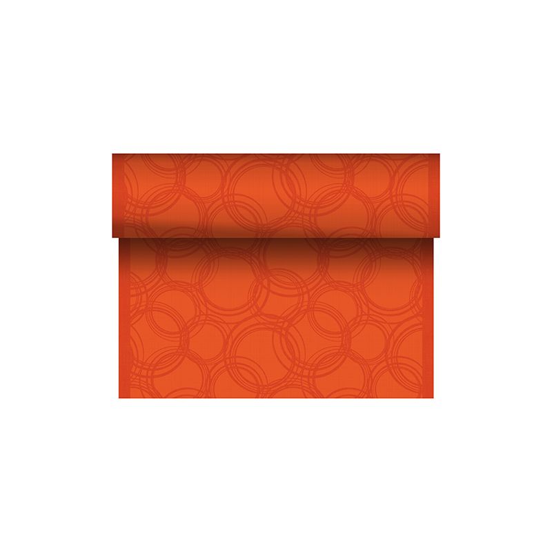 Als onderdeel van de ROYAL-collectie van PAPSTAR GmbH beschikt deze tafelloper uit PV-Tissue Mix over een fel oranje achtergrond met een iets donkerder, overlappend cirkelpatroon. Zijn krachtige en moderne ontwerp geeft elk interieur een levendige toets.