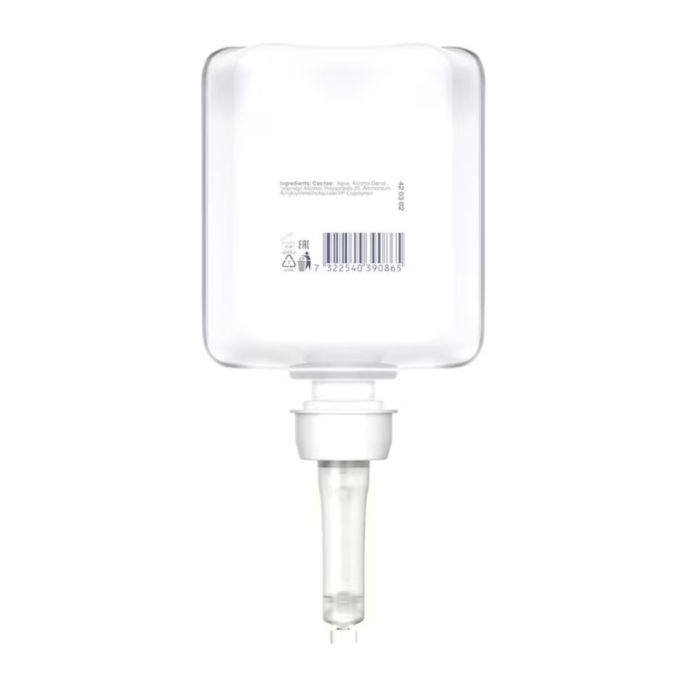 Le nettoyant pour sièges de toilettes Tork 420302 Premium de TORK - Essity Professional Hygiene Germany GmbH est équipé d'une bouteille transparente et rectangulaire avec une buse de pompe en bas pour garantir une hygiène optimale. Chaque bouteille contient un code-barres et une étiquette textuelle avec des ingrédients détaillés et des instructions d'utilisation, empêchant efficacement les contaminations croisées à chaque utilisation.