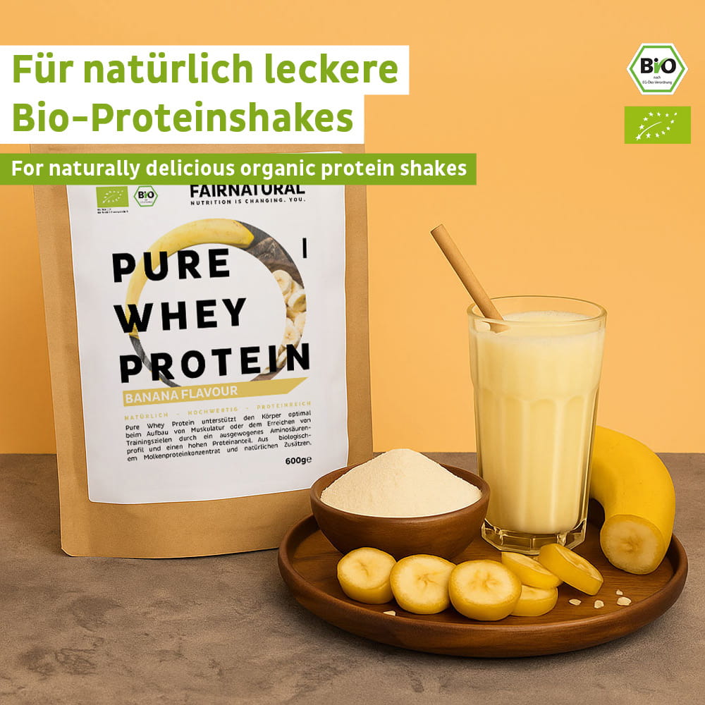 Biologische weiproteïnepoeder banaan
