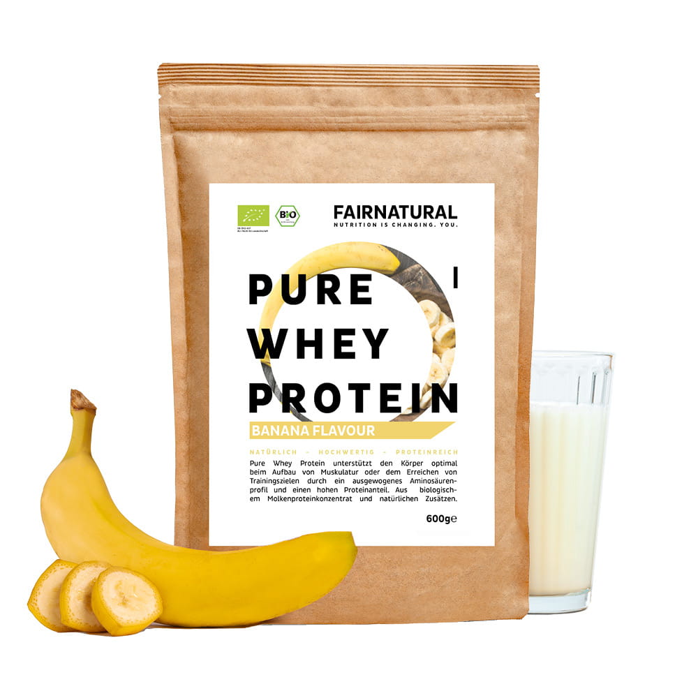 Biologische weiproteïnepoeder banaan