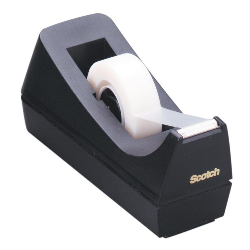 Le dévidoir de ruban adhésif de bureau Scotch™ C38 de 3M Deutschland GmbH en noir offre avec un ruban partiellement déroulé un complément pratique pour chaque bureau.