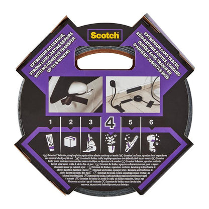 Un paquet de ruban adhésif en tissu haute performance Scotch® Extremium™ No Residue (18,2 m x 48 mm) de 3M Deutschland GmbH, qui se distingue par sa haute résistance, son absence de résidus et sa longue durabilité. Contient 1 rouleau par paquet.