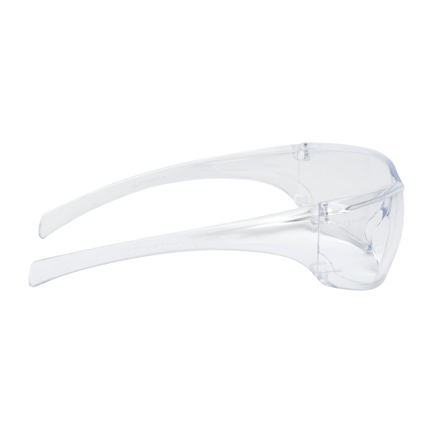 Die 3M™ Virtua™ Schutzbrille AP von 3M Deutschland GmbH verfügt über klare Gläser, umlaufende Bügel und einen Seitenschutz, der im Seitenprofil auf weißem Hintergrund dargestellt ist - ideal für den Augenschutz an jedem Arbeitsplatz.