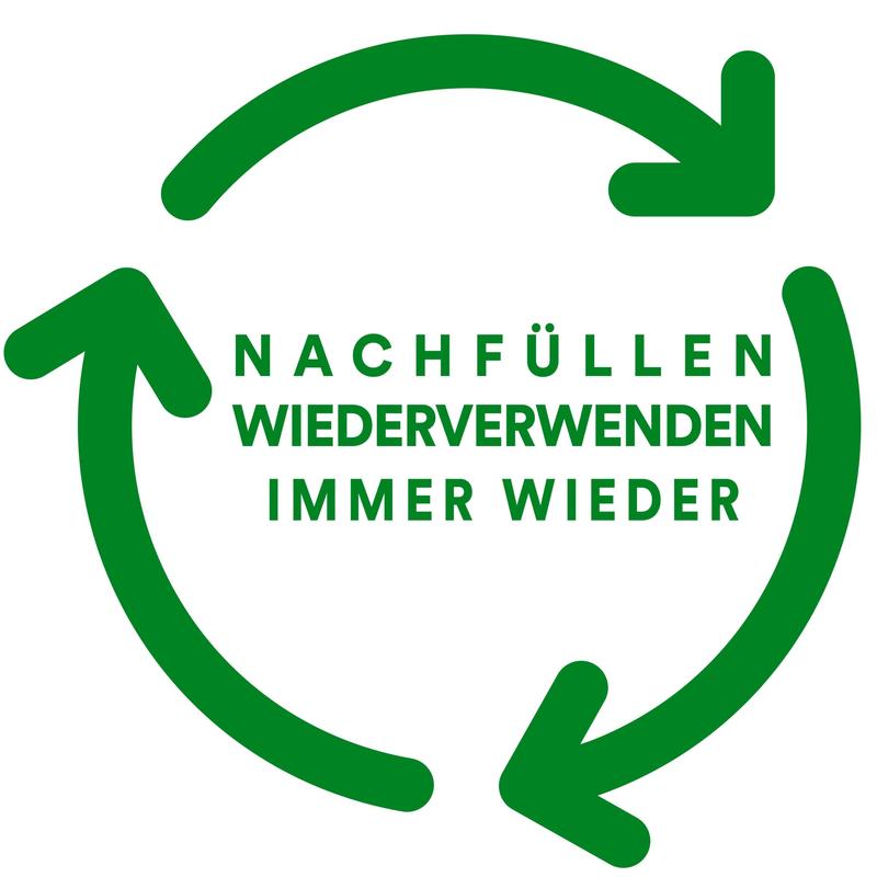 Un symbole de recyclage vert encadre "RECHARGER RÉUTILISER ENCORE ET ENCORE" - idéal pour les accessoires de bureau comme le dévidoir de ruban adhésif de bureau Scotch™ C38, noir, 1 dévidoir/paquet de 3M Deutschland GmbH.