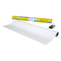 Sur un fond blanc, on aperçoit la surface de tableau blanc Post-it® Easy Erase de la société 3M Deutschland GmbH, une boîte de Post-it® jaune et une autre bleue, un petit flacon de spray nettoyant et un chiffon de nettoyage noir plié.