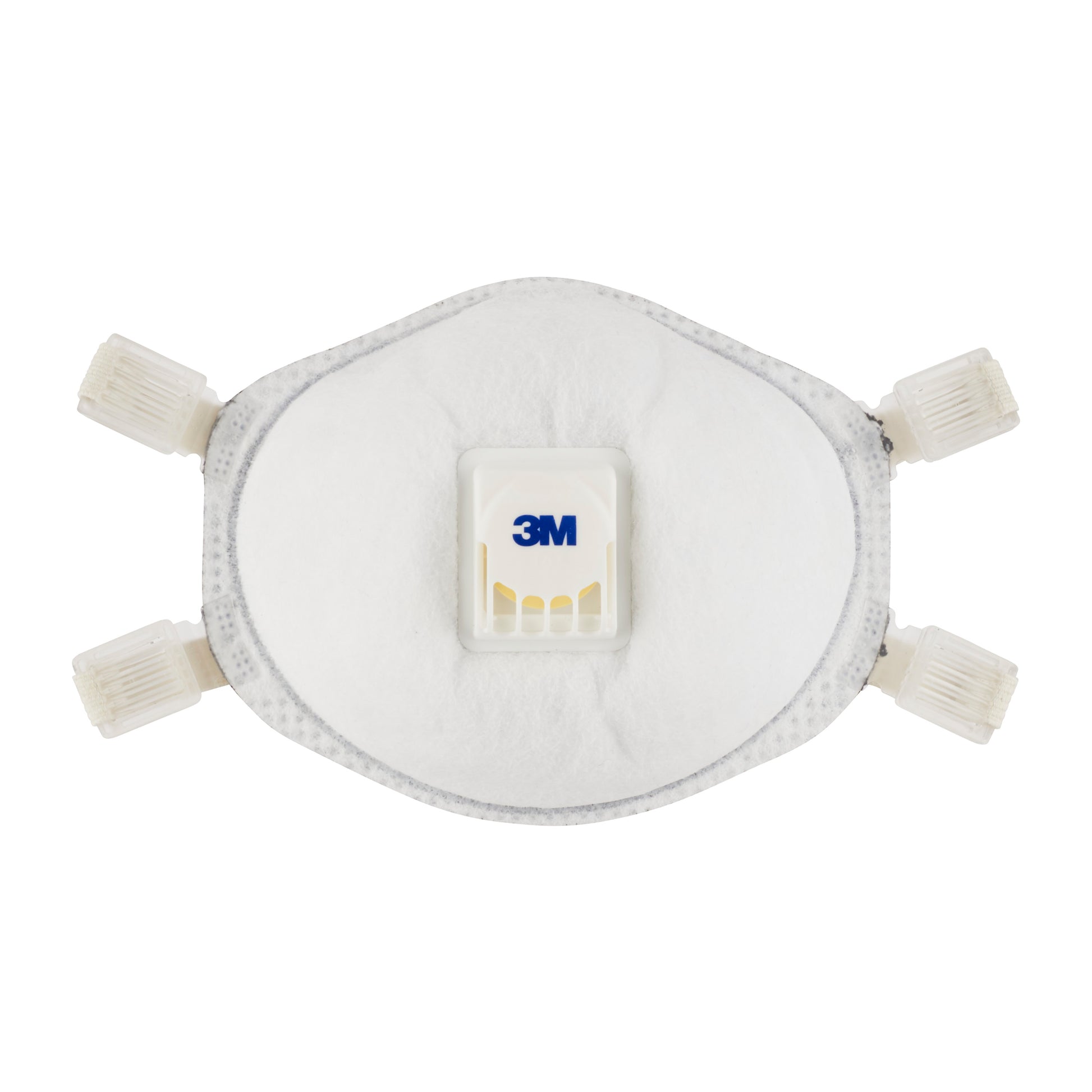 Die 3M™ Cool Flow™ Partikelmaske 9928 für Schweißarbeiten von 3M Deutschland GmbH verfügt über ein Ausatemventil und vier verstellbare Bänder, abgebildet vor einem einfarbigen Hintergrund. Packung: 1 Stück.