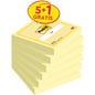 Notes Post-it®, jaunes, 76 mm x 76 mm, promotion, 100 feuilles/bloc, 5 blocs + 1 gratuit/paquet, 100 % PEFC, SGSCH-PEFC-COC-110078 | Paquet (6 pièces)