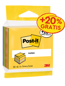 Post-it® Notes-kubussen, Ultra Colors, 76 mm x 76 mm, 20% gratis promotie, 390 vellen/blok, 1 blok/pak, 100% PEFC, SGSCH-PEFC-COC-110078 | Pakket (1 set)