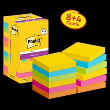 Post-it® Super Sticky Notes, Carnival Collection, 76 mm x 76 mm, Promotie, 90 vellen/blok, 8 blokken + 4 gratis/pak, Kartonnen verpakking, 100% PEFC, SGSCH-PEFC-COC-110078 | Pak (12 stuks)